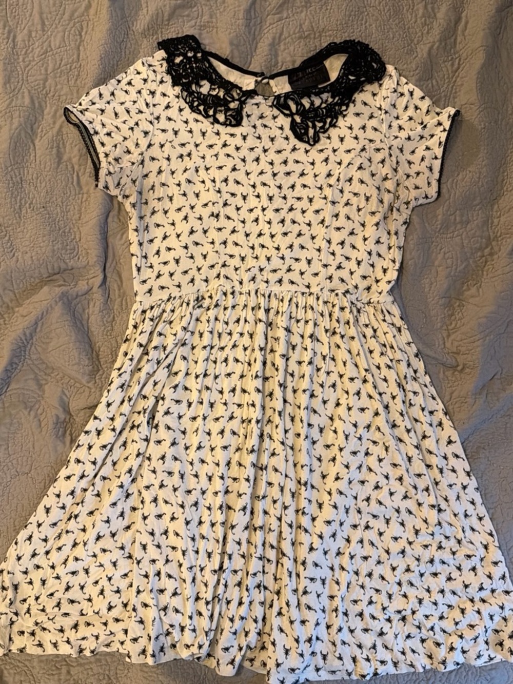 Penny Dreadful Dress with Black Scorpion Print and scorpion Lace Collar